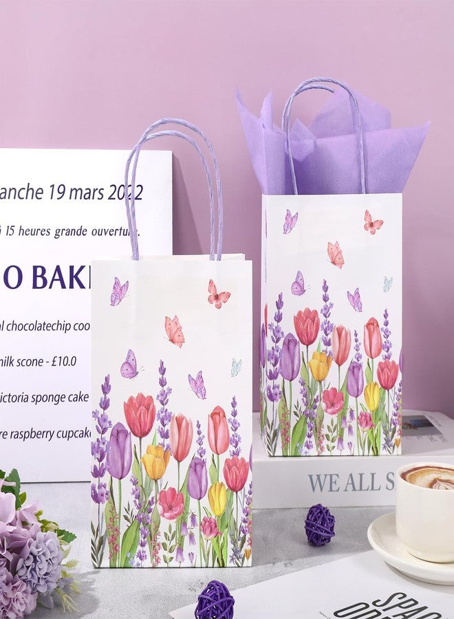 FYSUIMU 24Pcs Tulips Lavender Floral Paper Bags with 30 Sheets Purple Tissue Paper Watercolor Flower Butterfly Treat Bag with Handles Candy Goodie Bags for Birthday Party - Image 4